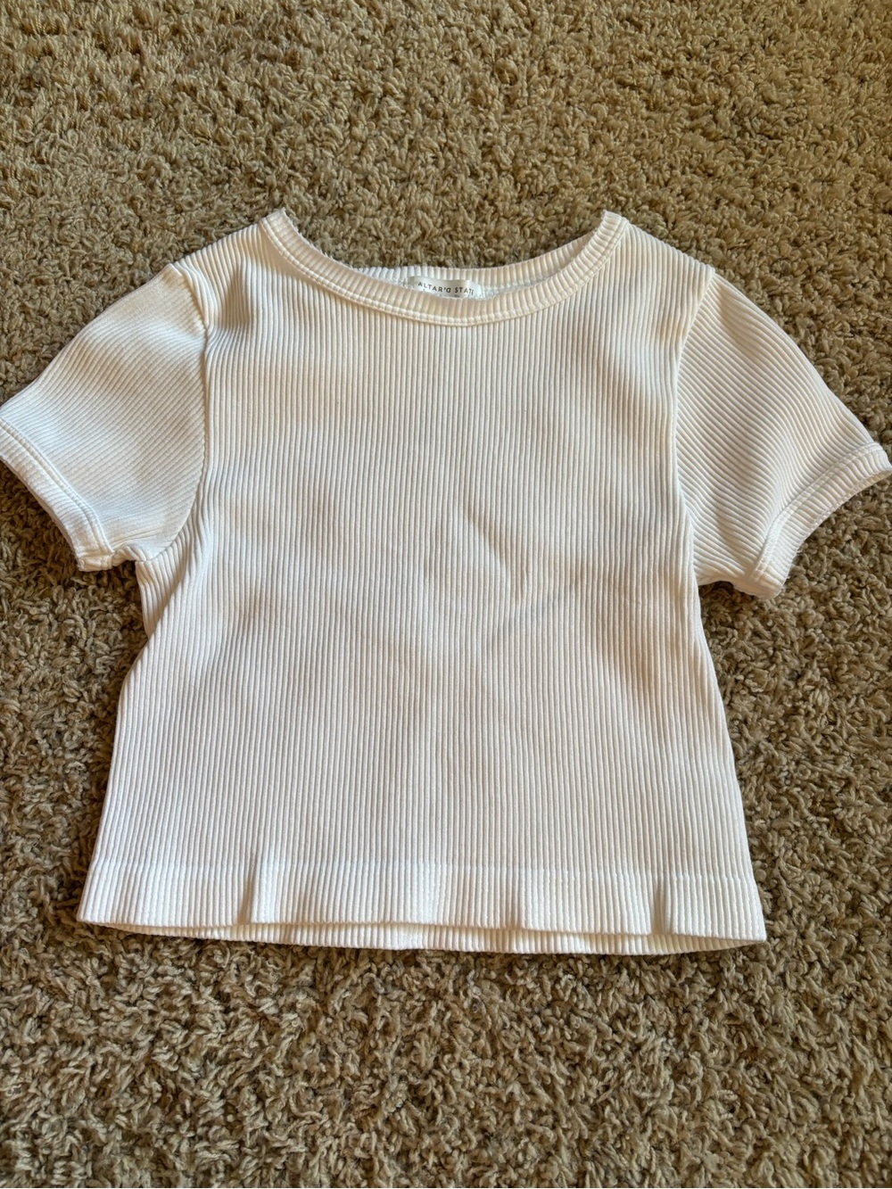 Altar'd State Ribbed Crewneck Crop Top - White